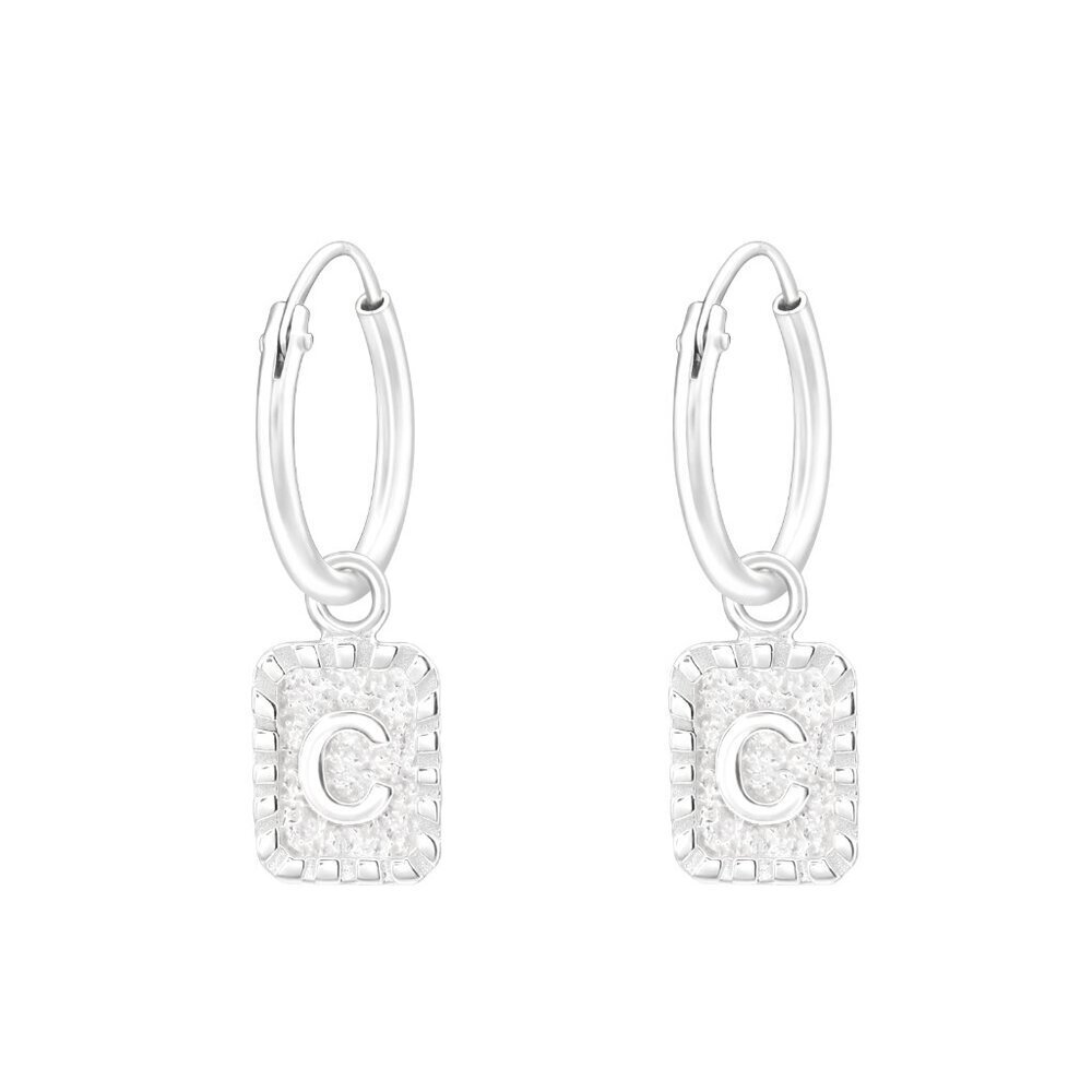 Sterling Silver Initial C Huggie Hoop Earrings